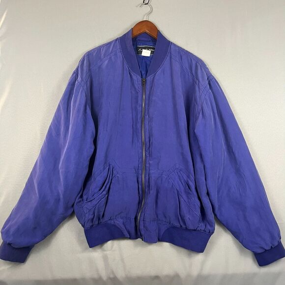 Vintage Substudio Womens Large Blue Bomber Jacket Lightweight 100% Silk Zip Up - Picture 1 of 9